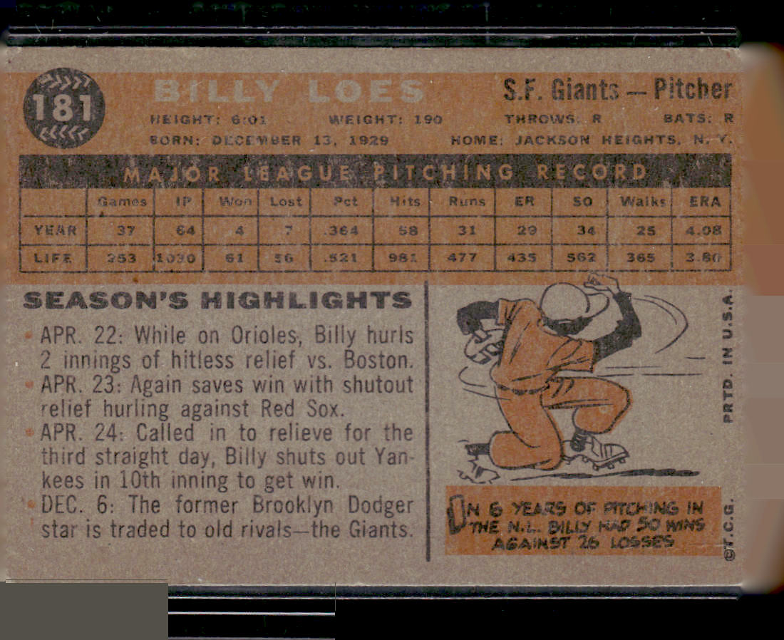 1960 Topps #181 Billy Loes