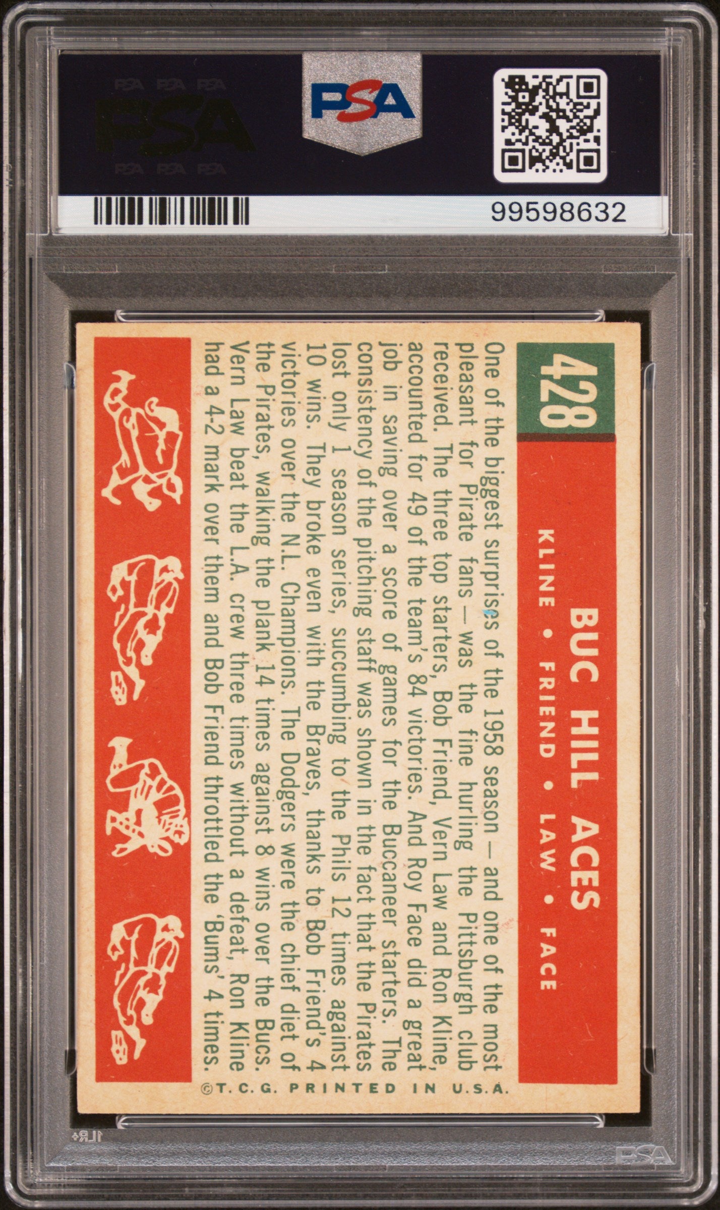 1959 Topps #428 Buc Hill Aces Kline/Friend/Law/Face PSA 5