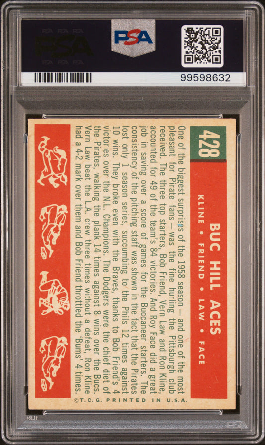 1959 Topps #428 Buc Hill Aces Kline/Friend/Law/Face PSA 5