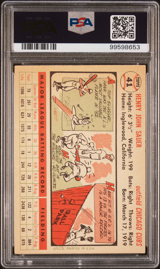 1956 Topps #41 Hank Sauer White Back PSA 3