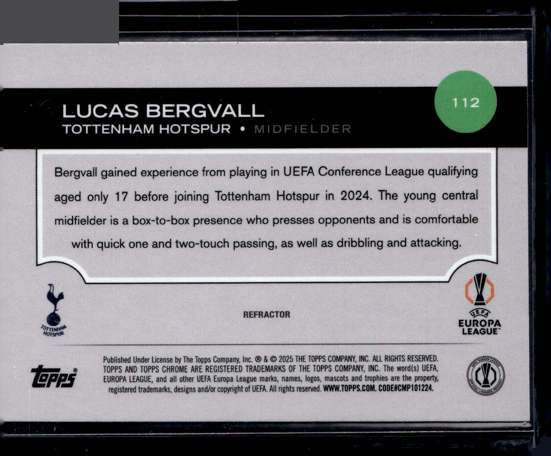 2024-25 Topps Chrome UEFA Club Competitions #112 Lucas Bergvall Refractor