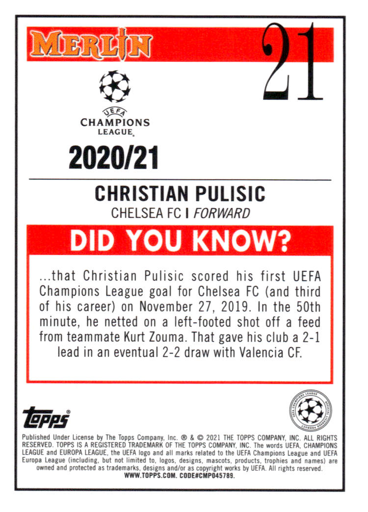 2020-21 Merlin Chrome UEFA Champions League #21 Christian Pulisic