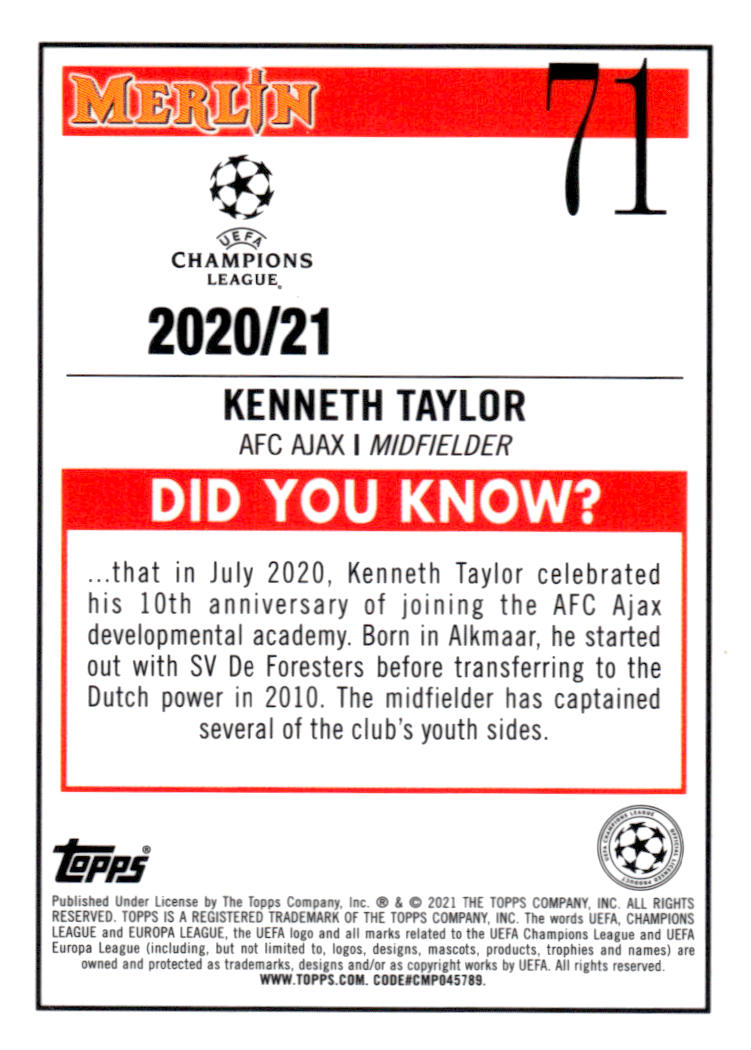2020-21 Merlin Chrome UEFA Champions League #71 Kenneth Taylor