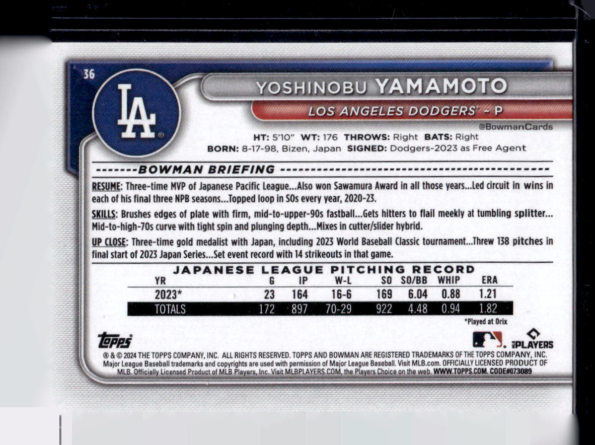 2024 Bowman #36 Yoshinobu Yamamoto