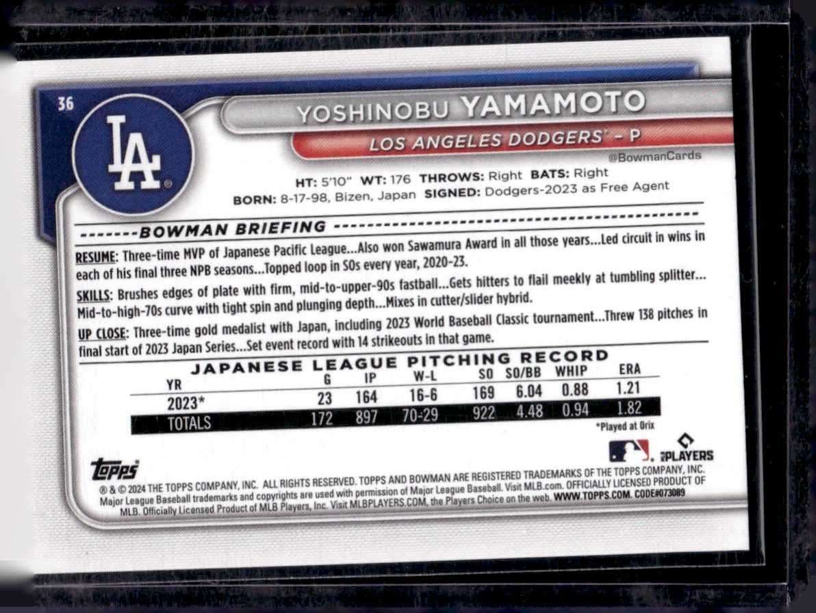 2024 Bowman #36 Yoshinobu Yamamoto