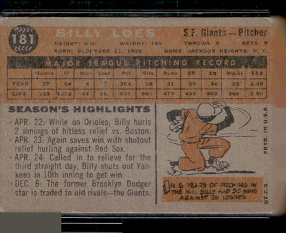 1960 Topps #181 Billy Loes