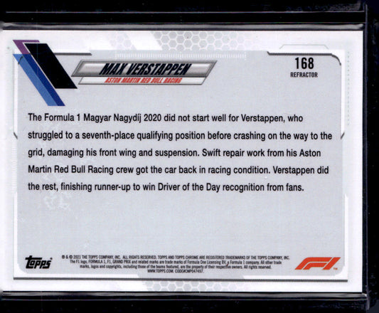 2021 Topps Chrome Formula 1 #168 Max Verstappen Refractor