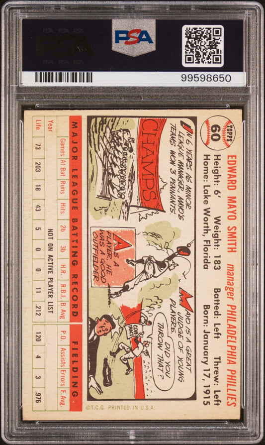 1956 Topps #60 Mayo Smith White Back PSA 4
