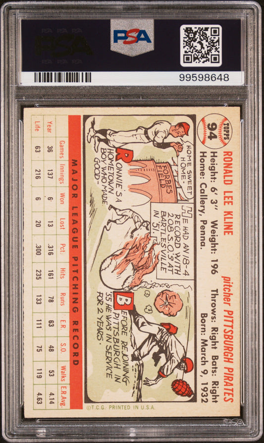 1956 Topps #94 Ronnie Kline White Back PSA 5
