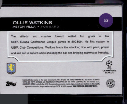 2024-25 Topps Chrome UEFA Club Competitions #33 Ollie Watkins Pulsar Refractor
