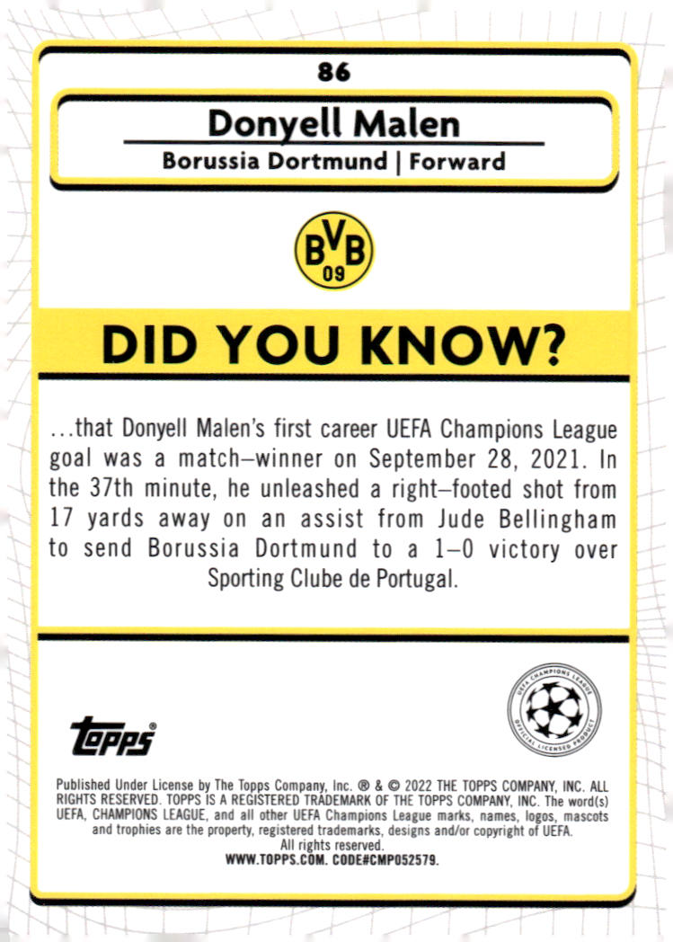 2021-22 Merlin Chrome UEFA Champions League #86 Donyell Malen