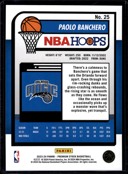 2023-24 Hoops Premium Stock #25 Paolo Banchero Box Topper