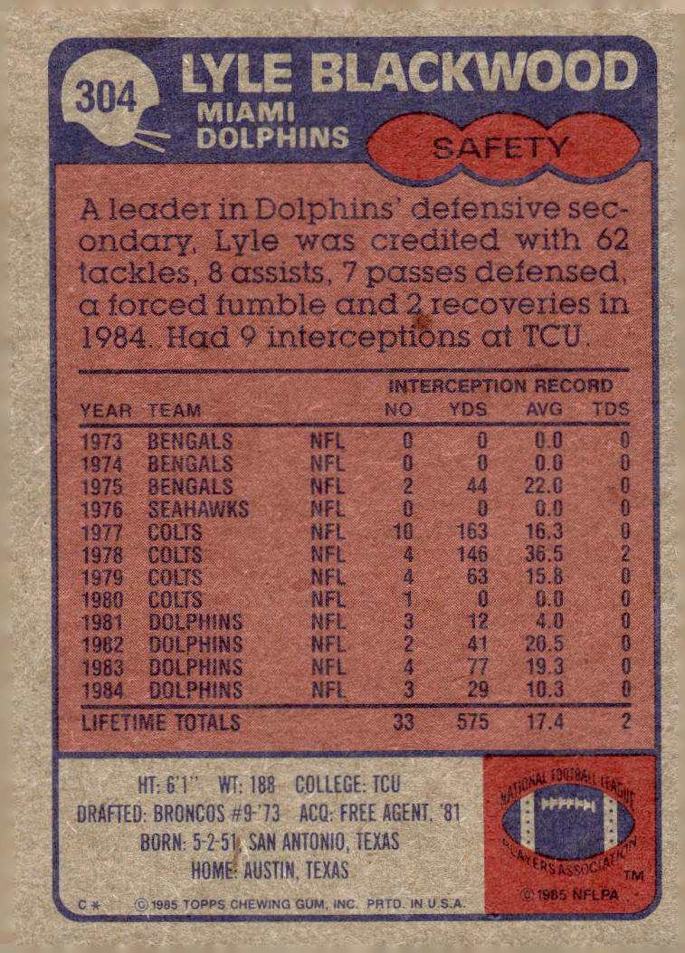 1985 Topps #304 Lyle Blackwood