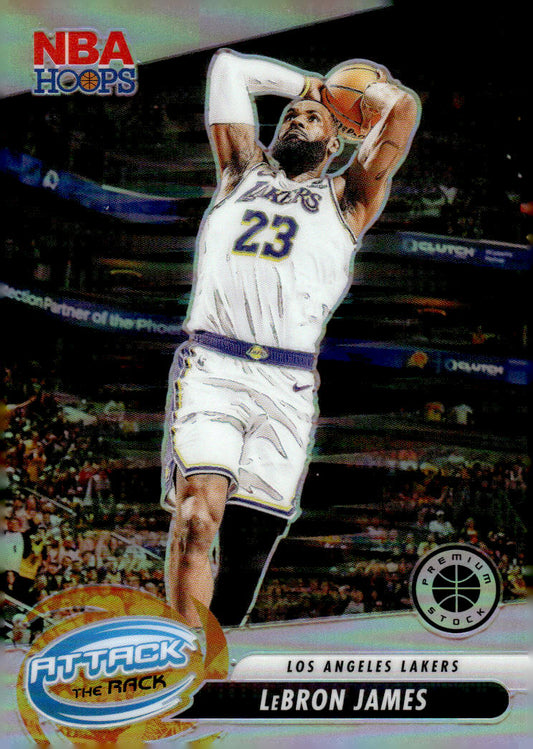 2023-24 Hoops Premium Stock #4 Lebron James Attack The Rack Silver Prizm